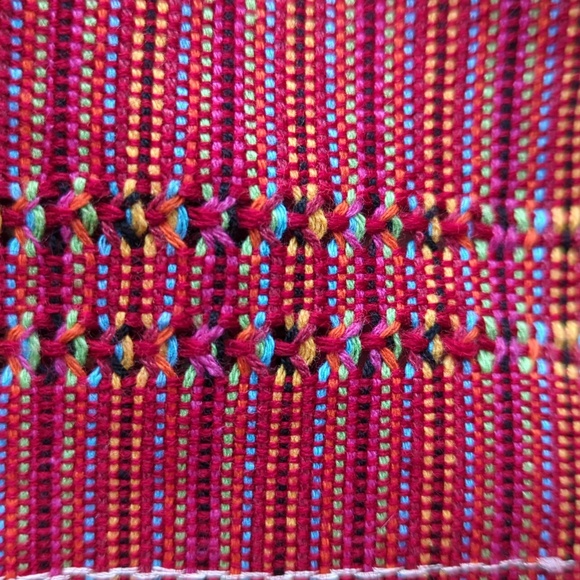 Vibrant Red Woven Shawl with Fringe Handmade In Mexico - Picture 4 of 5